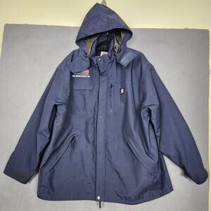 Carhartt Jacket Mens 2XL Blue Waterproof Breathable Hooded Rain Coat C72 BLS